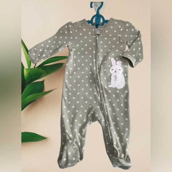 Carter's Other - NEW Carter’s Bunny Footed  Cotton Jersey Sleeper 2 way zip Appliqué 6M